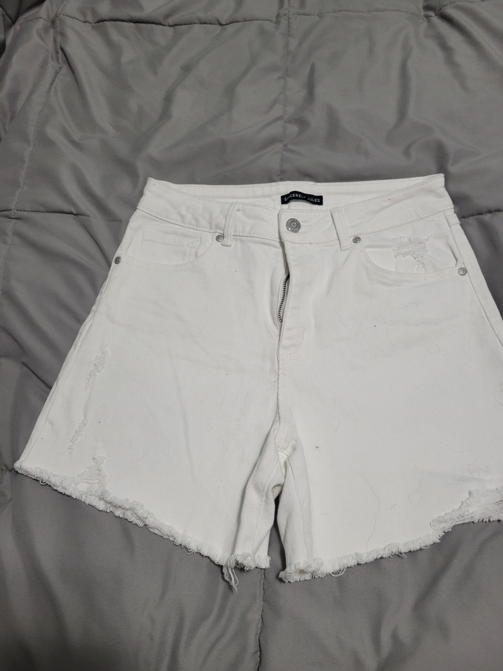 Blank NYC White Raw-Hem Distressed Denim Shorts